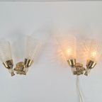 Set 2 Vintage Dubbele Wandlamp Messing Perplex ’60 Regency thumbnail 5