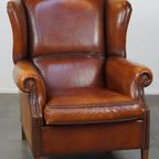 Prachtige En Comfortabele Schapenleren Oorfauteuil Met Een Geweldig Patina thumbnail 2