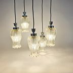 Vintage - Cascade - Messing Hanglamp Met 5 Glazen Kelken - 60'S thumbnail 5