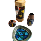 Mid-century Pattern Vetrata Vases And Bowls By Aldo Londi For Bitossi Italy. Black, Blue, Orange thumbnail 19