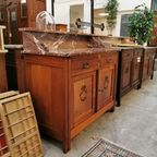 Vintage Frans Dressoir Commode, Ladekast Badkamermeubel Met Marmer Blad 510 thumbnail 17