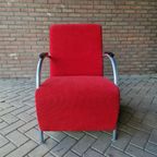90's Vintage Buizenframe Ribstof Fauteuil Club Stoel thumbnail 5