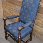 Robuuste Kasteel Armstoel Eiken Met Blauwe Stof thumbnail 4