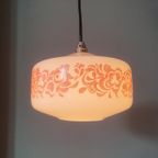 Vintage Melkglazen Opaline Hanglamp Met Florale Print thumbnail 6