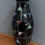 Black Glass Vase With Enamel Decoration By Veb Wasungen 1970S thumbnail 11