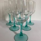 6X Wijnglas / Glazen Met Aqua Groen Voet Luminarc thumbnail 5