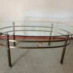 Ovale Glazen Vintage Salontafel Met Messing Frame thumbnail 2