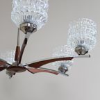 Vintage Plafondlamp, Kroonluchter - Jaren '60, Hout, Glas thumbnail 6