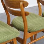 Set Van 3 Leuke Vintage Houten Design Eetkamerstoelen Uit De Jaren ’60 Met Groene Stoffen Zitting thumbnail 12