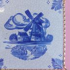 Vintage Onderzetter/tegel Servais Blauwe Wit Met Koperen Kader thumbnail 6