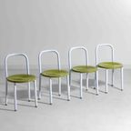 Speelse Set Van Postmoderne Eetkamerstoelen In Wit En Olijfgroen Metaal, Italië 1980S thumbnail 6