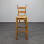 Set Of 4 Bar Stools In Solid Oak And Rattan, 1970s thumbnail 4