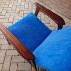 Set Vintage Deense Fauteuils Jaren 60 Ribstof Blauwe Stoelen thumbnail 15
