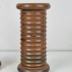 Set Vintage Aardewerk Geribbelde Cilinder Vaas Scandinavisch thumbnail 2