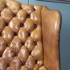 Schitterende Schapenleren Olijfgroene Chesterfield Wingback Fauteuil thumbnail 12