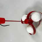 Vintage Rode Metalen Hanglamp / Kroonluchter, Space Age, België 1970's thumbnail 13