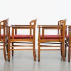 Set Van 4 Art Nouveau/ Jugendstil Design Schuitema Eetkamerstoelen Met Rode Stoffen Bekleding thumbnail 6