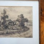 Antique Dutch Countryside Landscape Drawing By P. Schmidt * 1920S * Framed * Original Sketch thumbnail 4