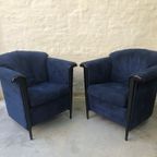 2 Vintage Durlet Fauteuils In Blauw Fluweel (1990s) thumbnail 2