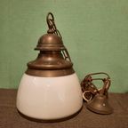 Vintage Lamp, Massive, Mat, Geruwd Glas, Dubbele Kelk thumbnail 17