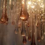 Xxl Murano Roze Teardrop Kroonluchter Hanglamp Vintage Goud Frame thumbnail 6