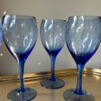 5 Vintage Blauw Geëtste Wijnglazen thumbnail 3