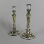 Set Van 2 Kwikzilveren Kandelaars, Rond 1900 (armeluiszilver) thumbnail 6