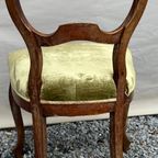 Pretty Antique Chairs Covered With Almond Green Velvet. thumbnail 2