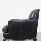 Luxe Zwarte Generfde Rundleren Fauteuil/Armchair Met Een Diepe Zit En Een Correcte Afwerking thumbnail 6