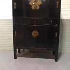 Antieke Vintage Chinees Kast, Zwart Gelakt thumbnail 9
