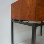 Kleine Vintage Houten Klepkastje Met Stalen Frame Op Wielen, Jaren 70 thumbnail 2