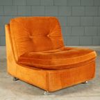 Midcentury Modulaire Zithoek/zitgroep – Velours Oranje – Jaren 70 thumbnail 4