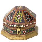 Antieke Indiase Mughal Achthoekige Houten Kistje thumbnail 2