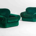 Plompe Postmoderne Italiaanse Lounge Banken In Diepgroene Flueel, 1970 thumbnail 11