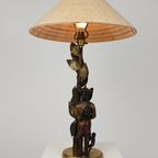 Prachtige Chinoiserie Bronzen Tafellamp Met Jongen, Aap En Boom – Ca. 1940 thumbnail 2
