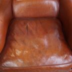 Stijlvolle En Comfortabele Fauteuil/ Armchair Gemaakt Van Hoogwaardig Cognac Kleurig Rundleer thumbnail 2