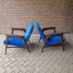 Set Vintage Deense Fauteuils Jaren 60 Ribstof Blauwe Stoelen thumbnail 12