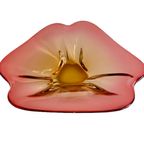 Mid-century Glazen Schaal Roze Geel Glas Tsjechoslowakije 1960 thumbnail 3