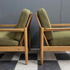 Set Of Arm Chairs In Green Fabric And Wood 1960s thumbnail 11