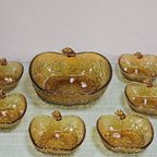 Vintage Schalenset Amberkleurig Glas Appelvorm (7 Delig) thumbnail 3