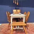Brocante Vintage Landelijke Eikenhouten Witte Eettafel Tafel thumbnail 13