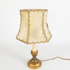 Italiaanse Houten Tafellamp - Verguld - Hollywood Regency Stijl - Varkenshuid Handgemaakte Lampen thumbnail 2