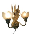 Ls Italy - Vintage Wandlamp (2) - Metalen Goudkleurige Bloemen Met Korenaren - 1970'S thumbnail 7