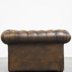 Mooie Vintage Engelse Rundleren Chesterfield Button Seat Fauteuil thumbnail 9