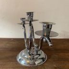 Art Deco 1930S Demeyere Chrome Candlesticks, Belgium thumbnail 4