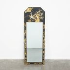 Mooie Zwart Gelakte Vintage Chinese Spiegel Met Prachtige Kleurrijke Tekeningen thumbnail 2