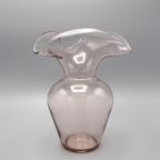Vintage Roze Glazen Vaas Gevouwen Rand thumbnail 4