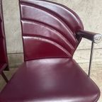Mario Morbidelli Voor Naos - Set Van 2 Burgundy Rode Stoelen In Leder En Chrome thumbnail 7