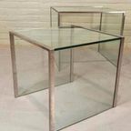 Vintage Glas En Chrome Mimiset Nesting Tables Bijzettafels thumbnail 5