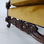 Paar 19e-eeuwse Gesneden Notenhouten Fauteuils – Bloemmotieven – Fluwelen Bekleding thumbnail 10